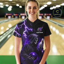 Load image into Gallery viewer, Purple Grim Reaper Bowling Shirt For Women Custom Lightning Bowling Jersey Team Polo &amp; 1/4 Zip TDM5857