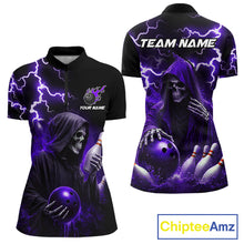 Load image into Gallery viewer, Purple Grim Reaper Bowling Shirt For Women Custom Lightning Bowling Jersey Team Polo &amp; 1/4 Zip TDM5857