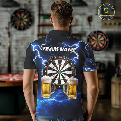 Blue Funny Beer Darts Shirt For Men Custom Lightning Darts Jersey Team Polo & 1/4 Zip TDM5858