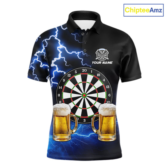 Blue Funny Beer Darts Shirt For Men Custom Lightning Darts Jersey Team Polo & 1/4 Zip TDM5858