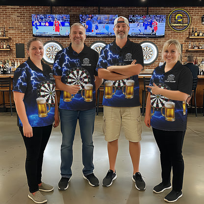 Blue Funny Beer Darts Shirt For Men Custom Lightning Darts Jersey Team Polo & 1/4 Zip TDM5858