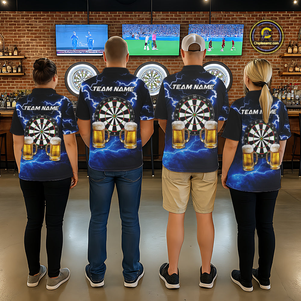 Blue Funny Beer Darts Shirt For Men Custom Lightning Darts Jersey Team Polo & 1/4 Zip TDM5858