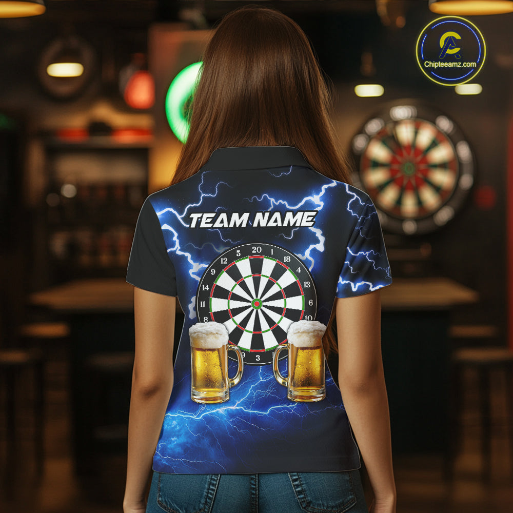 Blue Funny Beer Darts Shirt For Women Custom Lightning Darts Jersey Team Polo & 1/4 Zip TDM5858