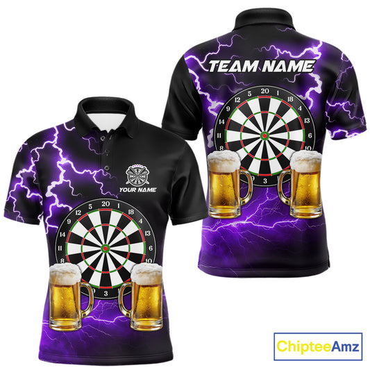 Purple Funny Beer Darts Shirt For Men Custom Lightning Darts Jersey Team Polo & 1/4 Zip TDM5859