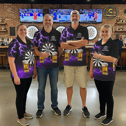 Purple Funny Beer Darts Shirt For Men Custom Lightning Darts Jersey Team Polo & 1/4 Zip TDM5859