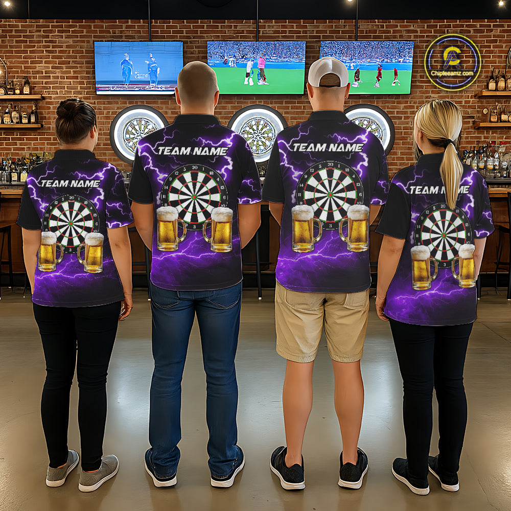 Purple Funny Beer Darts Shirt For Men Custom Lightning Darts Jersey Team Polo & 1/4 Zip TDM5859