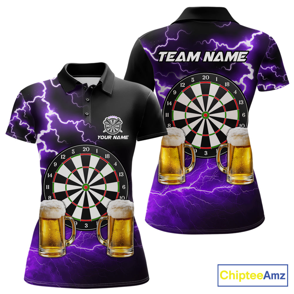 Purple Funny Beer Darts Shirt For Women Custom Lightning Darts Jersey Team Polo & 1/4 Zip TDM5859