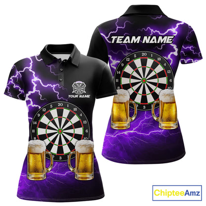 Purple Funny Beer Darts Shirt For Women Custom Lightning Darts Jersey Team Polo & 1/4 Zip TDM5859