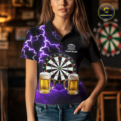 Purple Funny Beer Darts Shirt For Women Custom Lightning Darts Jersey Team Polo & 1/4 Zip TDM5859