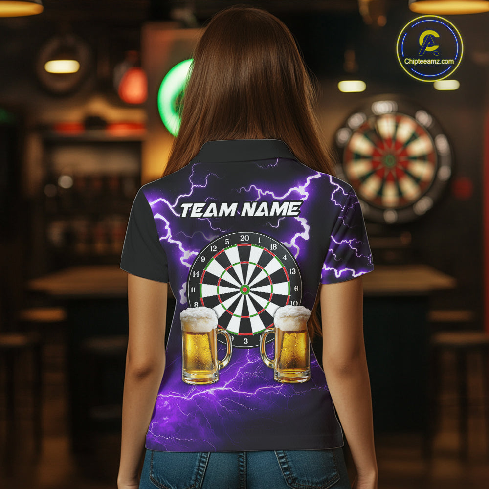 Purple Funny Beer Darts Shirt For Women Custom Lightning Darts Jersey Team Polo & 1/4 Zip TDM5859