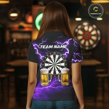 Purple Funny Beer Darts Shirt For Women Custom Lightning Darts Jersey Team Polo & 1/4 Zip TDM5859