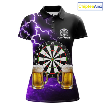 Purple Funny Beer Darts Shirt For Women Custom Lightning Darts Jersey Team Polo & 1/4 Zip TDM5859