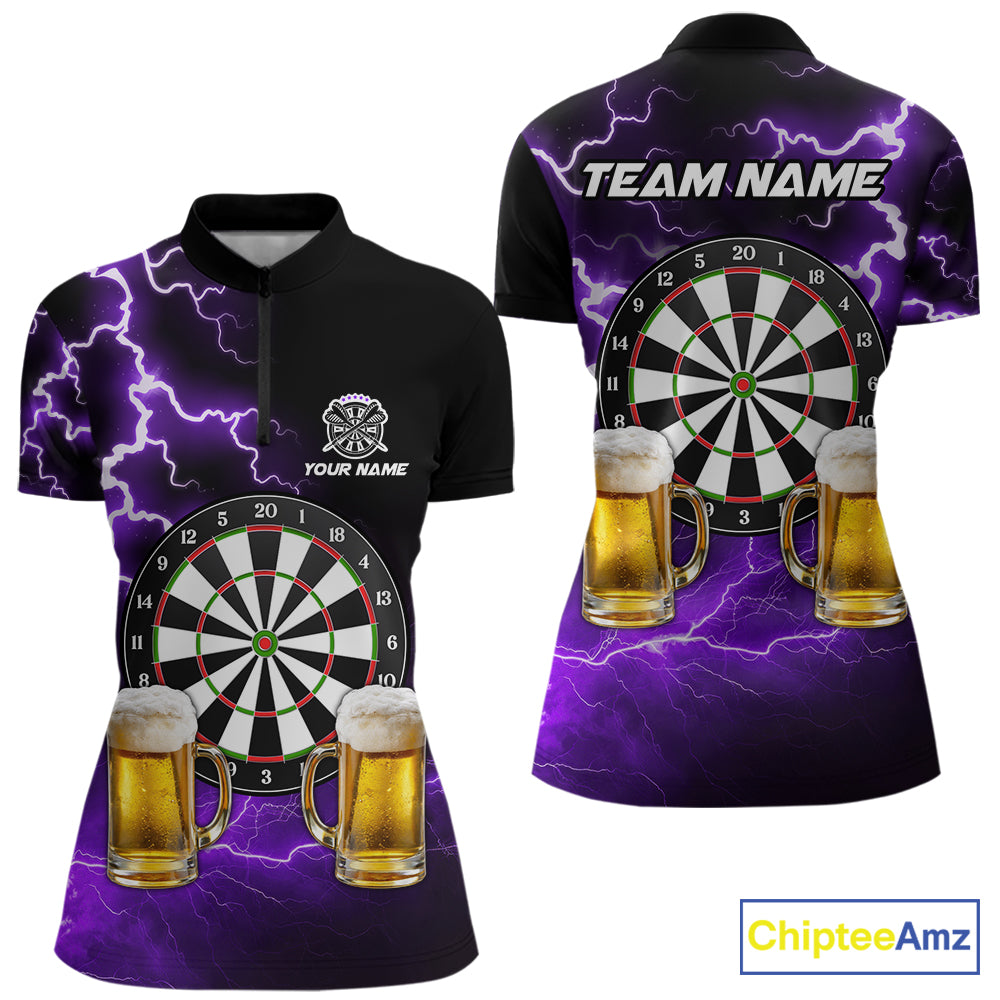 Purple Funny Beer Darts Shirt For Women Custom Lightning Darts Jersey Team Polo & 1/4 Zip TDM5859