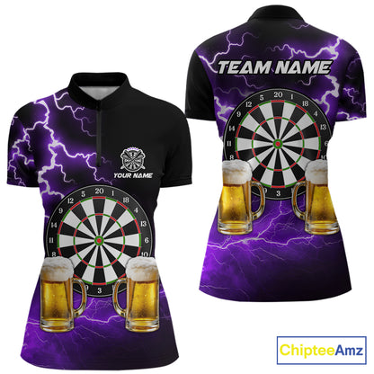 Purple Funny Beer Darts Shirt For Women Custom Lightning Darts Jersey Team Polo & 1/4 Zip TDM5859