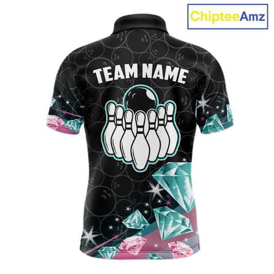 Funny Pink And Turquoise Diamonds Bowling Shirt For Men Custom Bowling Team Jersey TDM5860