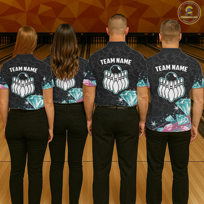 Funny Pink And Turquoise Diamonds Bowling Shirt For Men Custom Bowling Team Jersey TDM5860