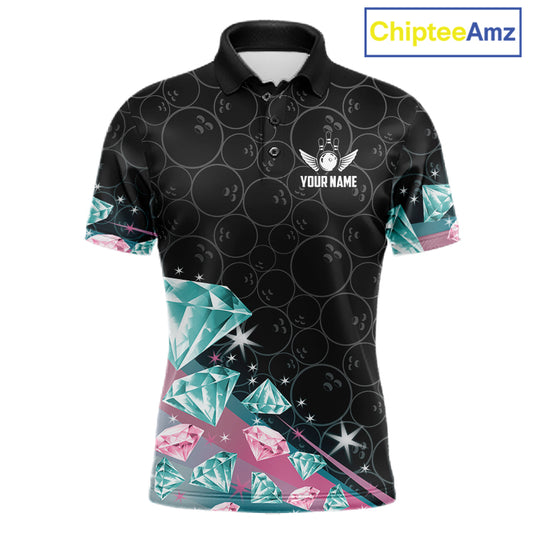 Funny Pink And Turquoise Diamonds Bowling Shirt For Men Custom Bowling Team Jersey TDM5860