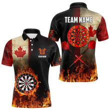 Load image into Gallery viewer, Personalized Retro Canada Flag Flame Dartboard Darts Shirts For Men, Patriotic Canadian Dart Jersey TDM3675