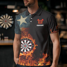Load image into Gallery viewer, Personalized Retro Texas Flag Flame Dartboard Darts Shirts For Men, Patriotic Texas Dart Jerseys TDM3677