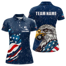 Load image into Gallery viewer, Blue Navy Grunge Eagle American Flag Custom Billiard Shirts For Women, Patriotic Billiard Team Shirts TDM3681