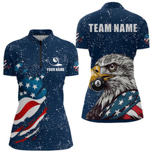 Load image into Gallery viewer, Blue Navy Grunge Eagle American Flag Custom Billiard Shirts For Women, Patriotic Billiard Team Shirts TDM3681