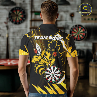 Yellow Black Funny Bee Thunder Lightning Darts Shirt For Men Custom Dart Team Jersey Polo, 1/4 Zip TDM6015