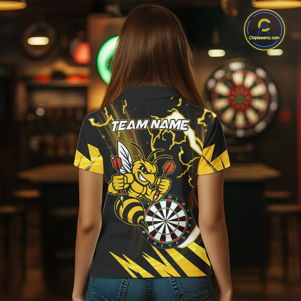 Yellow Black Funny Bee Thunder Lightning Darts Shirt For Women Custom Dart Team Jersey Polo, 1/4 Zip TDM6015