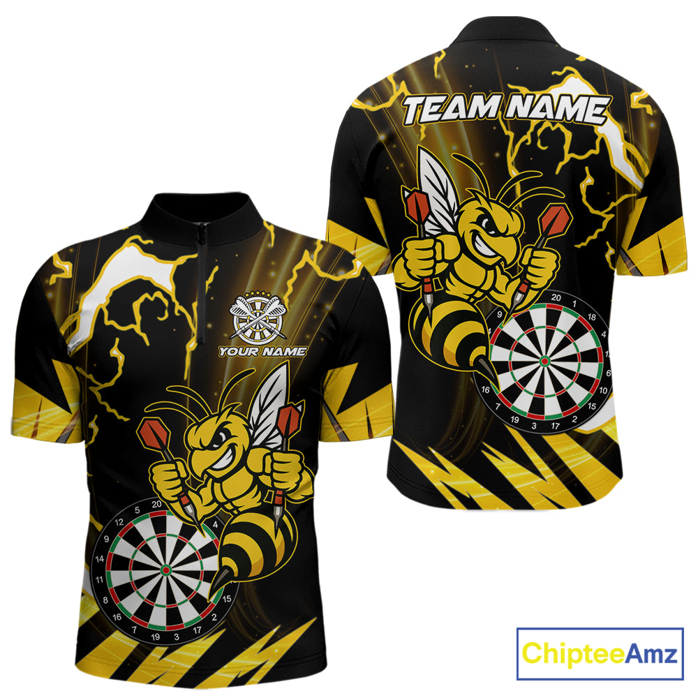 Yellow Black Funny Bee Thunder Lightning Darts Shirt For Men Custom Dart Team Jersey Polo, 1/4 Zip TDM6015