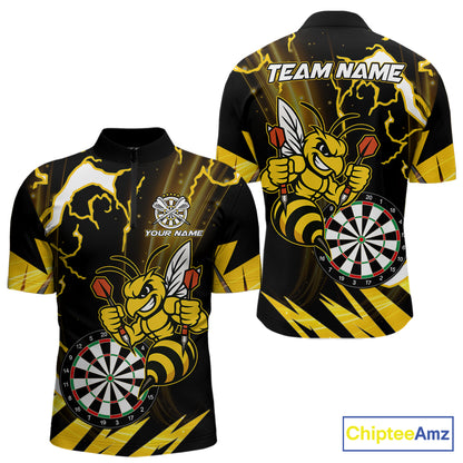 Yellow Black Funny Bee Thunder Lightning Darts Shirt For Men Custom Dart Team Jersey Polo, 1/4 Zip TDM6015