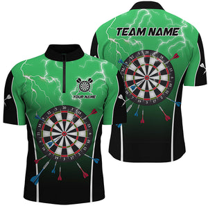 Personalized Thunder Lightning Dartboard Green 3D Men Darts Quarter-Zip Shirt Darts Jersey TDM1371