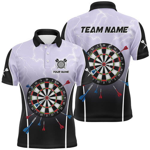 Personalized Lightning Thunder Dartboard Grey 3D Men Darts Polo Shirts Custom Darts Team Jersey TDM1372