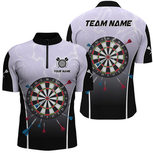 Personalized Thunder Lightning Dartboard Grey 3D Men Darts Quarter-Zip Shirt Darts Jersey TDM1372