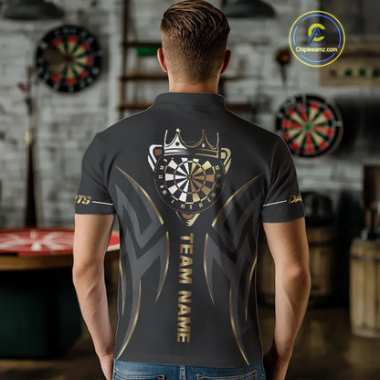 Black And Gold Dartboard Crown Dart Shirts For Men Custom Dart Jersey Team Polo & Quarter Zip TDM3835