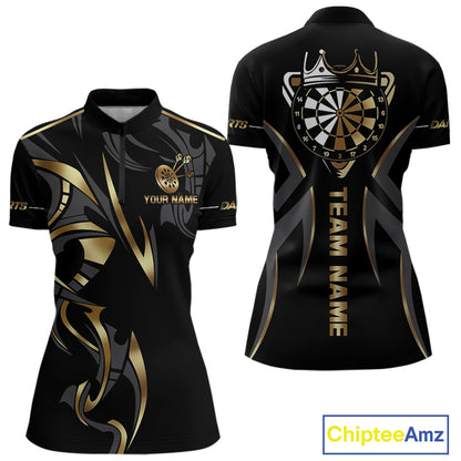 Black And Gold Dartboard Crown Dart Shirts For Women Custom Dart Jersey Team Polo & Quarter Zip TDM3835