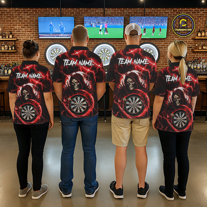 Red Grim Reaper Skull Thunder Lightning Darts Shirt For Men Custom Darts Jersey Team Polo & 1/4 Zip TDM6467
