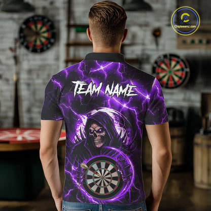 Purple Grim Reaper Skull Thunder Lightning Darts Shirt For Men Custom Darts Jersey Polo & 1/4 Zip TDM6468