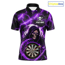 Load image into Gallery viewer, Purple Grim Reaper Skull Thunder Lightning Darts Shirt For Men Custom Darts Jersey Polo &amp; 1/4 Zip TDM6468