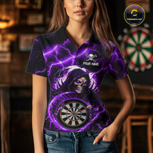 Load image into Gallery viewer, Purple Grim Reaper Skull Thunder Lightning Darts Shirt For Women Custom Darts Jersey Polo &amp; 1/4 Zip TDM6468