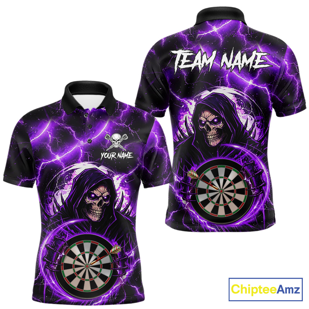 Purple Grim Reaper Skull Thunder Lightning Darts Shirt For Men Custom Darts Jersey Polo & 1/4 Zip TDM6468