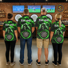 Load image into Gallery viewer, Green Grim Reaper Skull Thunder Lightning Darts Shirt For Women Custom Darts Jersey Polo &amp; 1/4 Zip TDM6469