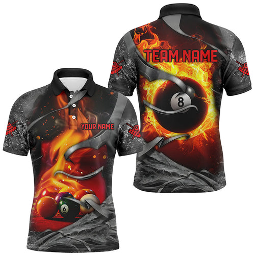 Dark Grey 8 Ball Pool Fire Flame 3D Printed Men Billiard Shirts Custom Billiard Balls Team Jerseys TDM1956