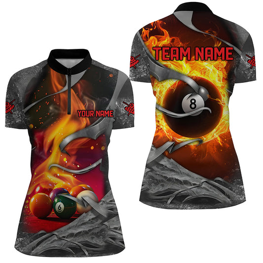 Dark Grey 8 Ball Pool Fire Flame 3D Printed Women Billiard Shirts Custom Billiard Balls Team Jerseys TDM1956
