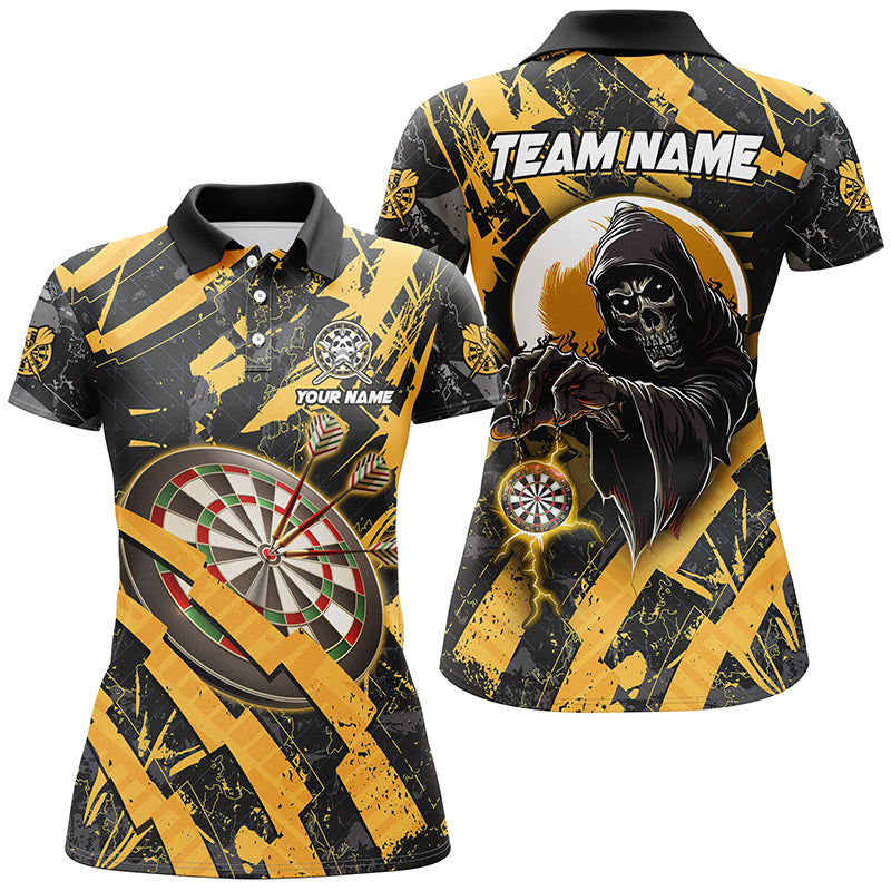 Personalized Grunge Yellow Dartboard Skeleton Darts Shirts For Women Custom Cool Darts Team Jerseys TDM1960