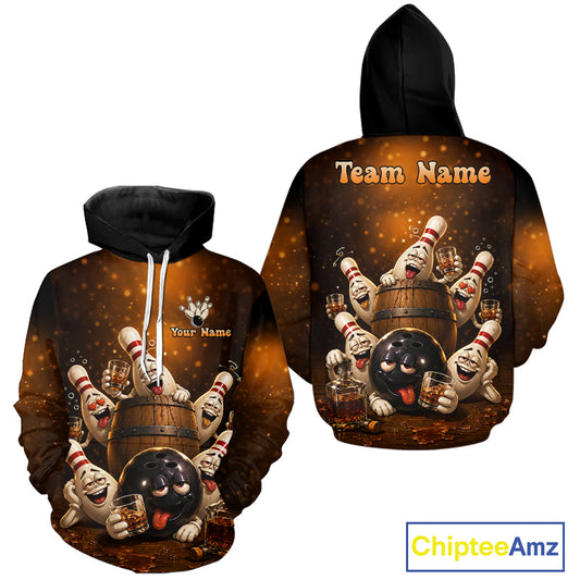 Funny Bourbon Drunk Vintage Bowling Hoodie Shirt For Men And Women Custom Bowling Team Jersey  TDM7127