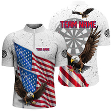 Load image into Gallery viewer, Personalized Eagle American Flag Custom White Grunge Darts Shirts For Men, Patriotic Darts Jerseys TDM2428