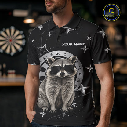 Personalized Funny Raccoon Darts Shirt For Men Custom Star Pattern Dart Jersey Team Polo & 1/4 Zip TDM7431