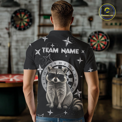 Personalized Funny Raccoon Darts Shirt For Men Custom Star Pattern Dart Jersey Team Polo & 1/4 Zip TDM7431