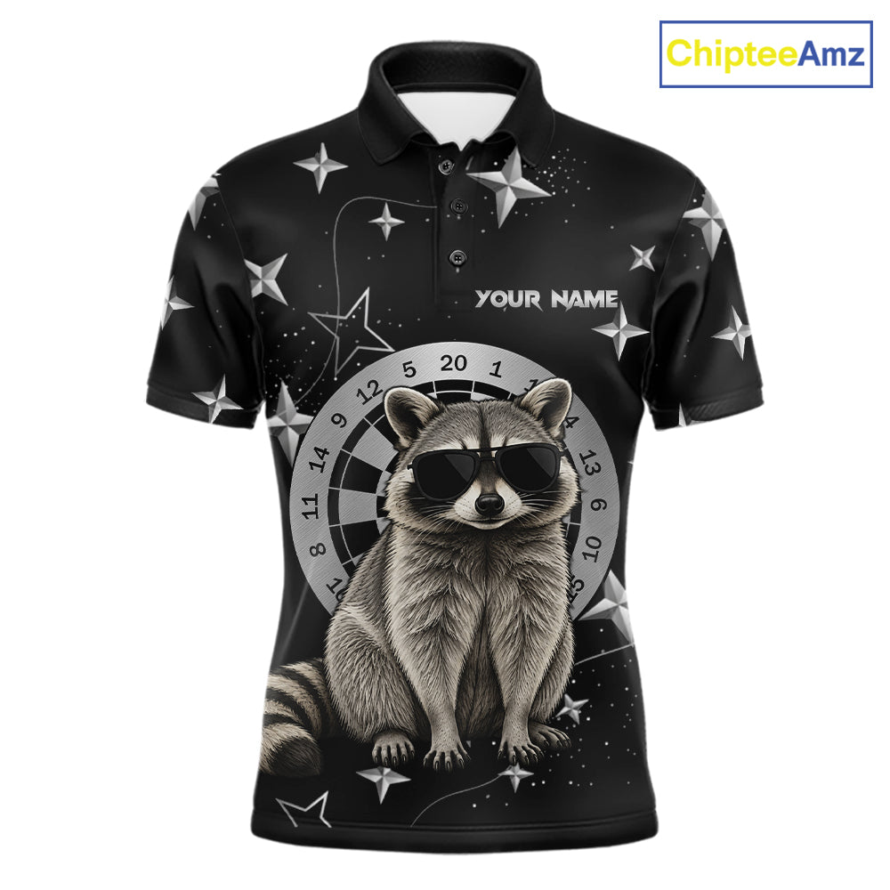 Personalized Funny Raccoon Darts Shirt For Men Custom Star Pattern Dart Jersey Team Polo & 1/4 Zip TDM7431