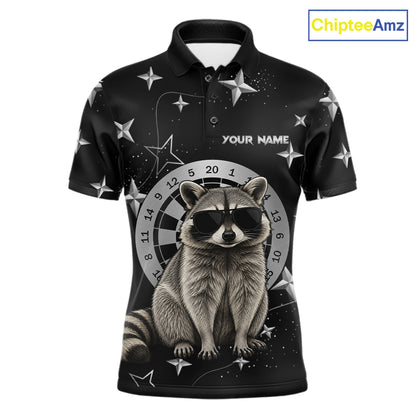 Personalized Funny Raccoon Darts Shirt For Men Custom Star Pattern Dart Jersey Team Polo & 1/4 Zip TDM7431