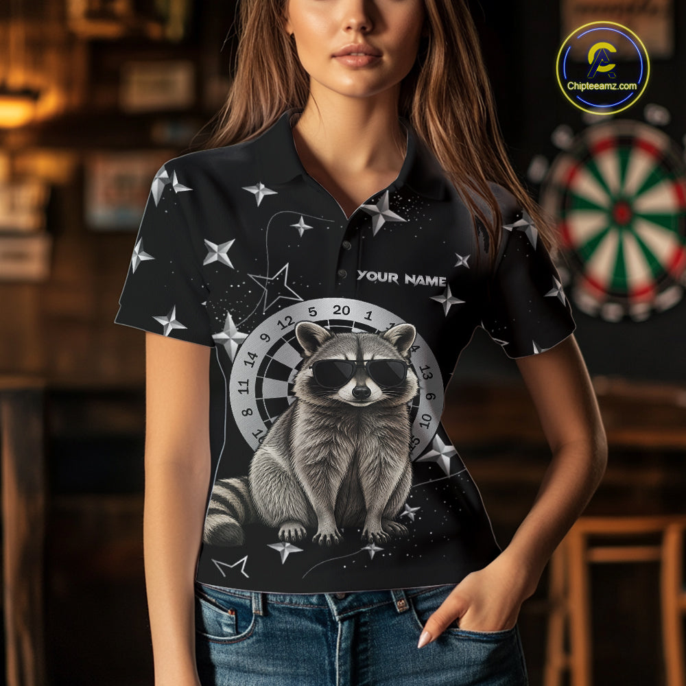 Personalized Funny Raccoon Darts Shirt For Women Custom Star Pattern Dart Jersey Team Polo & 1/4 Zip TDM7431